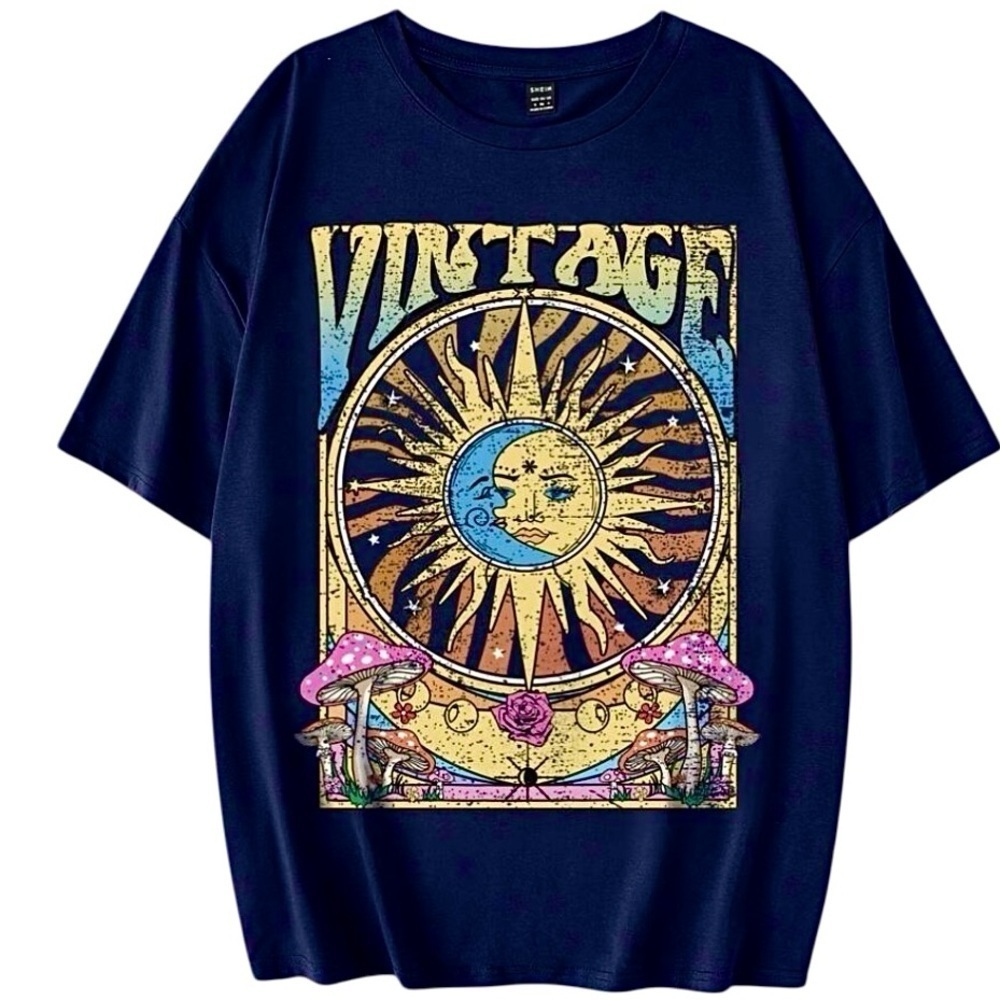 Vintage Design Graphic T-Shirt in Midnight Short Sleeve Crew Neck New! Size XL